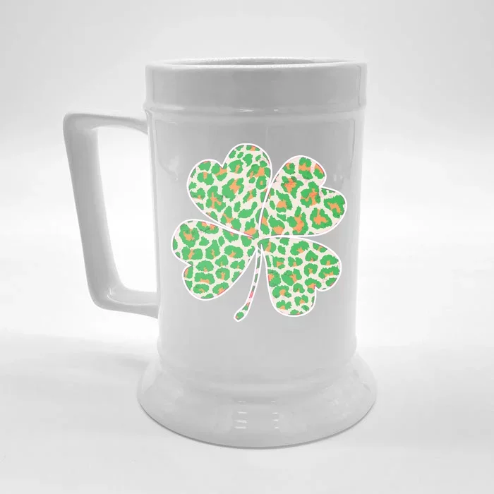 Cute Stylish Leopard Print Shamrock Front & Back Beer Stein