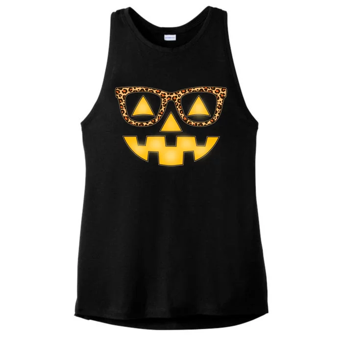 Cute Stylish Pumpkin Face With Glasses Ladies Tri-Blend Wicking Tank