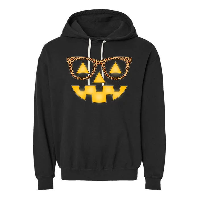 Cute Stylish Pumpkin Face With Glasses Garment-Dyed Fleece Hoodie