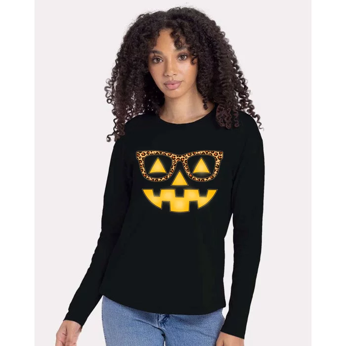 Cute Stylish Pumpkin Face With Glasses Womens Cotton Relaxed Long Sleeve T-Shirt