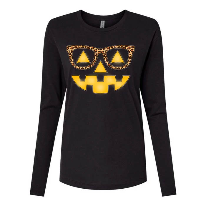 Cute Stylish Pumpkin Face With Glasses Womens Cotton Relaxed Long Sleeve T-Shirt