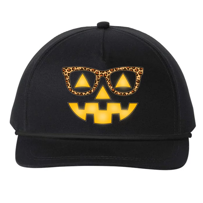 Cute Stylish Pumpkin Face With Glasses Snapback Five-Panel Rope Hat