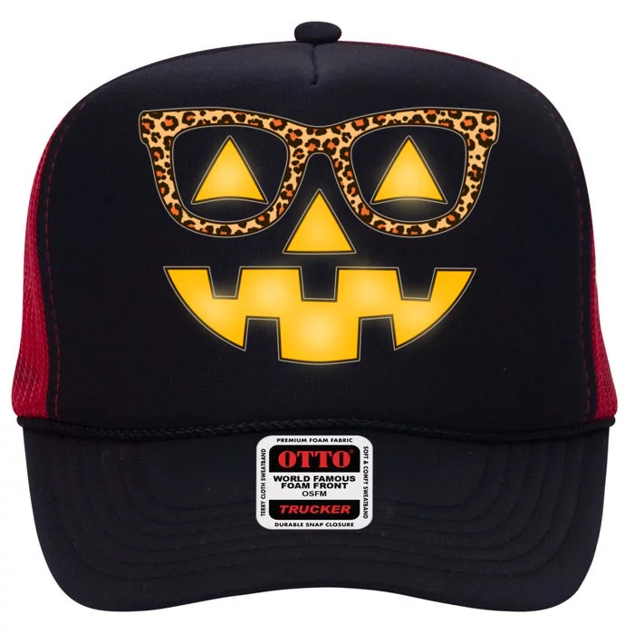 Cute Stylish Pumpkin Face With Glasses High Crown Mesh Trucker Hat