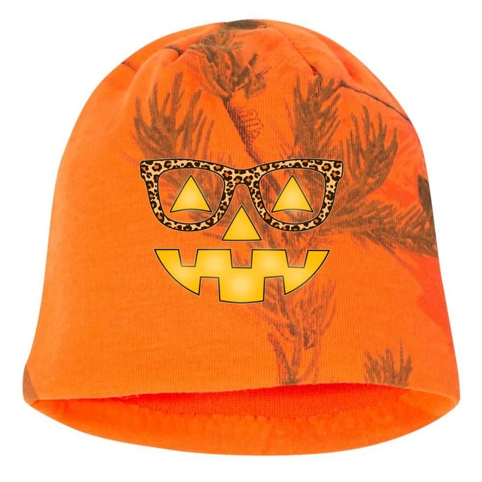 Cute Stylish Pumpkin Face With Glasses Kati - Camo Knit Beanie