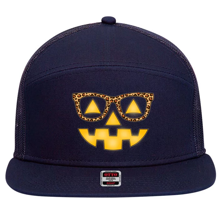 Cute Stylish Pumpkin Face With Glasses 7 Panel Mesh Trucker Snapback Hat