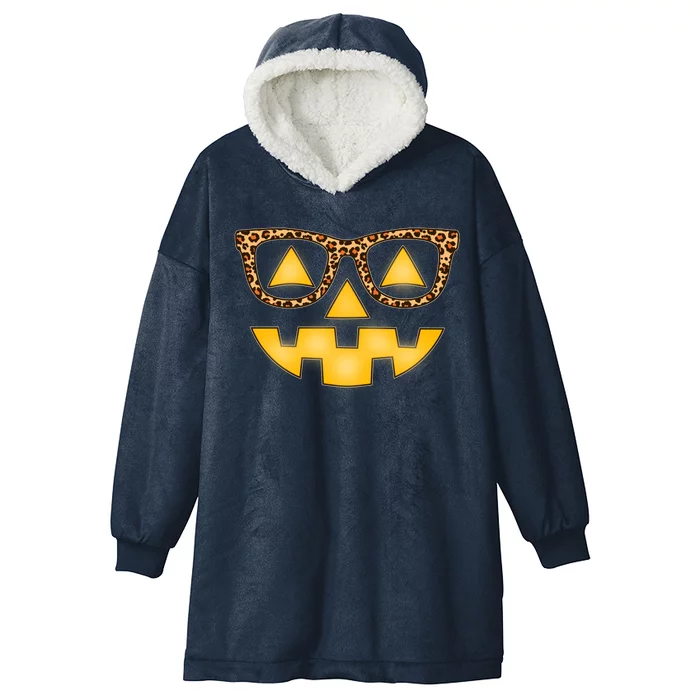 Cute Stylish Pumpkin Face With Glasses Hooded Wearable Blanket