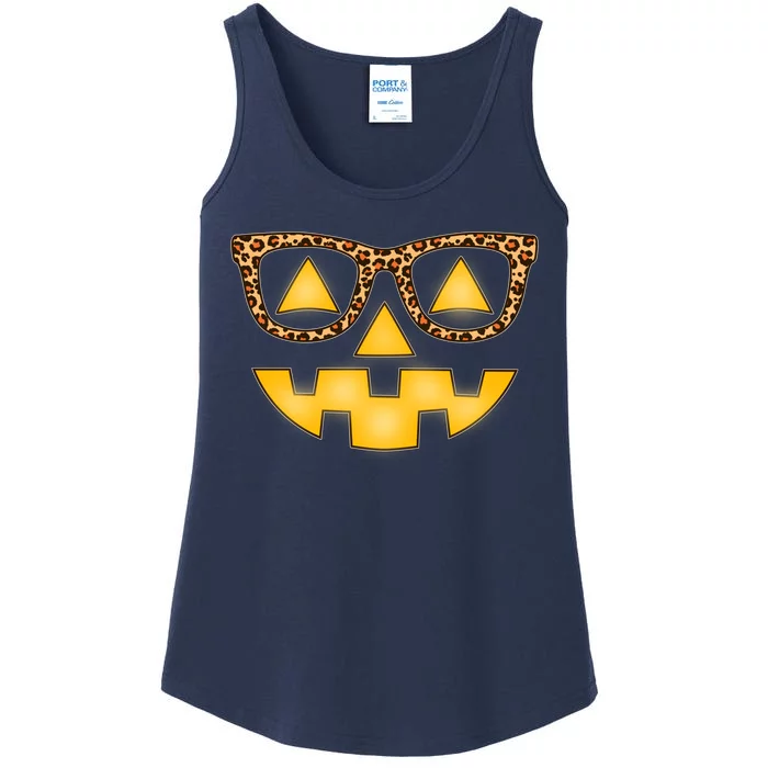 Cute Stylish Pumpkin Face With Glasses Ladies Essential Tank