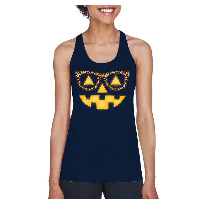 Cute Stylish Pumpkin Face With Glasses Women's Racerback Tank