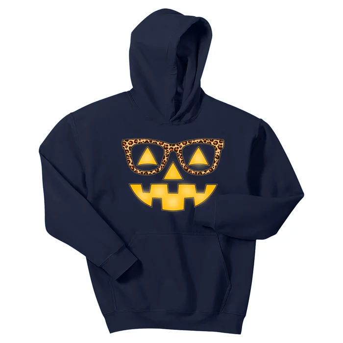 Cute Stylish Pumpkin Face With Glasses Kids Hoodie