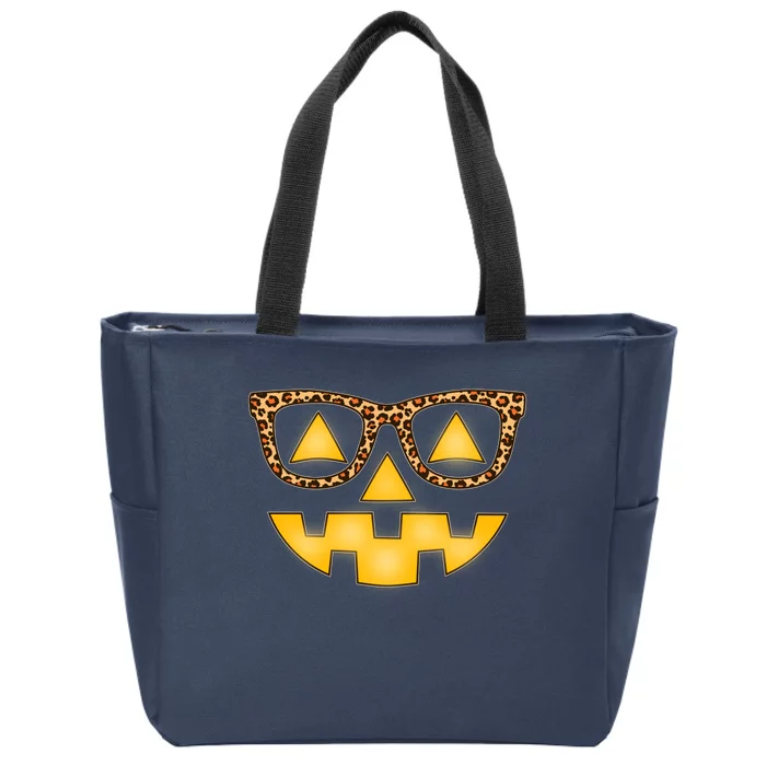 Cute Stylish Pumpkin Face With Glasses Zip Tote Bag