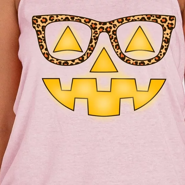 Cute Stylish Pumpkin Face With Glasses Women's Knotted Racerback Tank