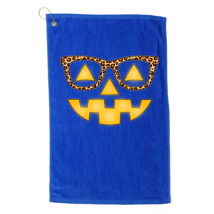 Cute Stylish Pumpkin Face With Glasses Platinum Collection Golf Towel