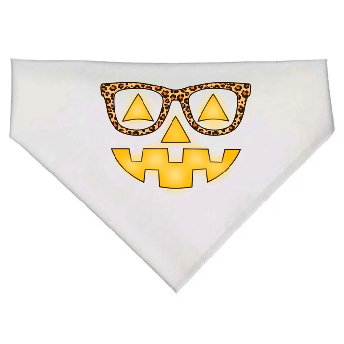 Cute Stylish Pumpkin Face With Glasses USA-Made Doggie Bandana