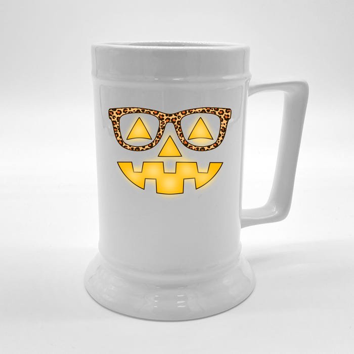 Cute Stylish Pumpkin Face With Glasses Front & Back Beer Stein