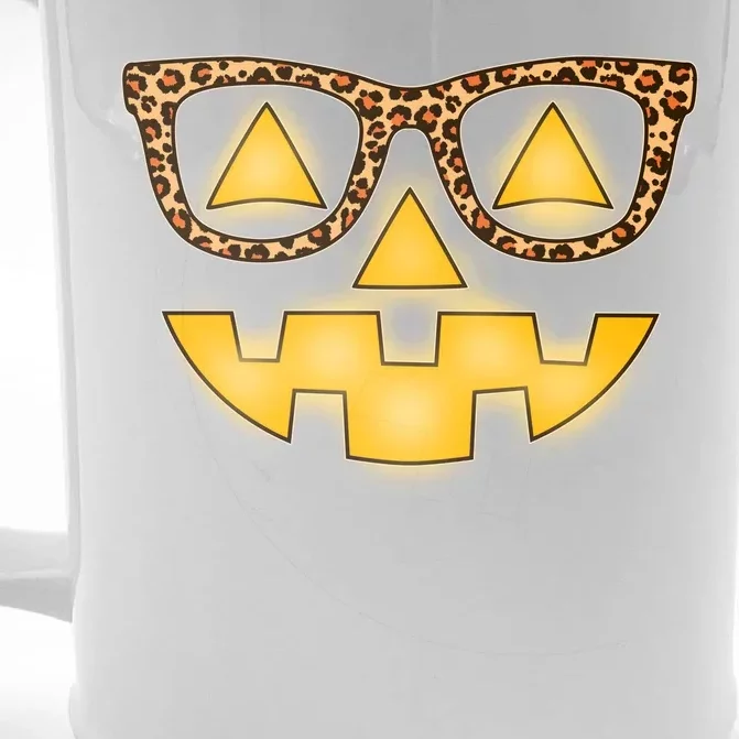 Cute Stylish Pumpkin Face With Glasses Front & Back Beer Stein