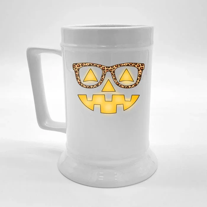 Cute Stylish Pumpkin Face With Glasses Front & Back Beer Stein