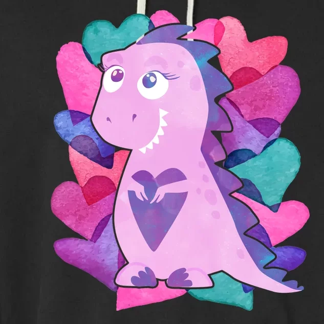 Cute T-Rex Valentine Full Of Hearts Garment-Dyed Fleece Hoodie