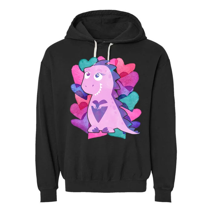 Cute T-Rex Valentine Full Of Hearts Garment-Dyed Fleece Hoodie