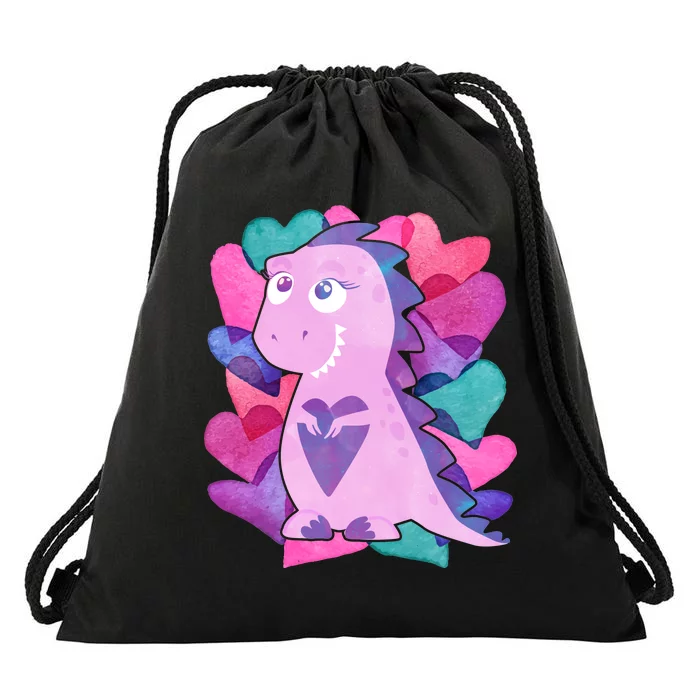 Cute T-Rex Valentine Full Of Hearts Drawstring Bag