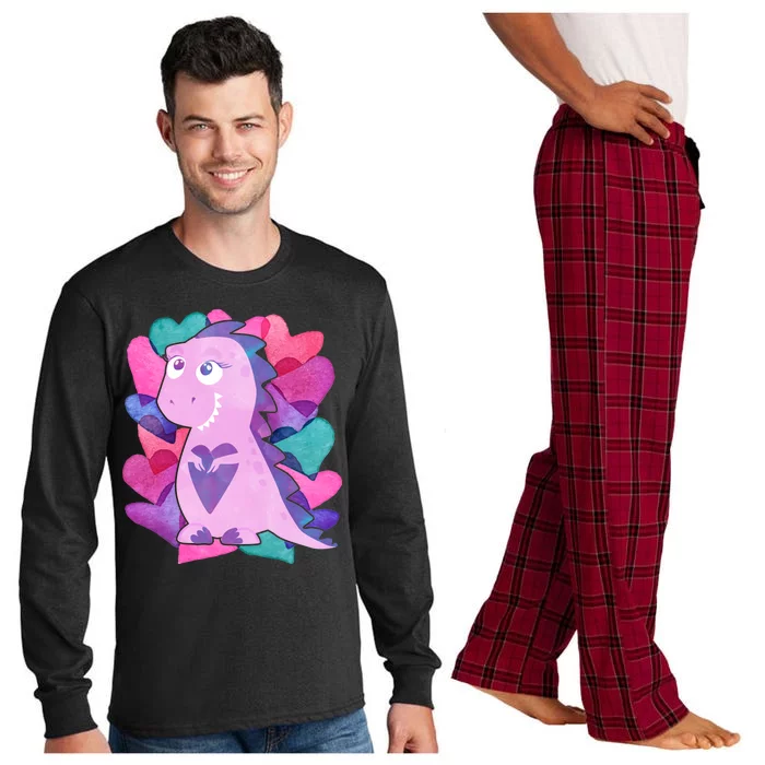 Cute T-Rex Valentine Full Of Hearts Long Sleeve Pajama Set