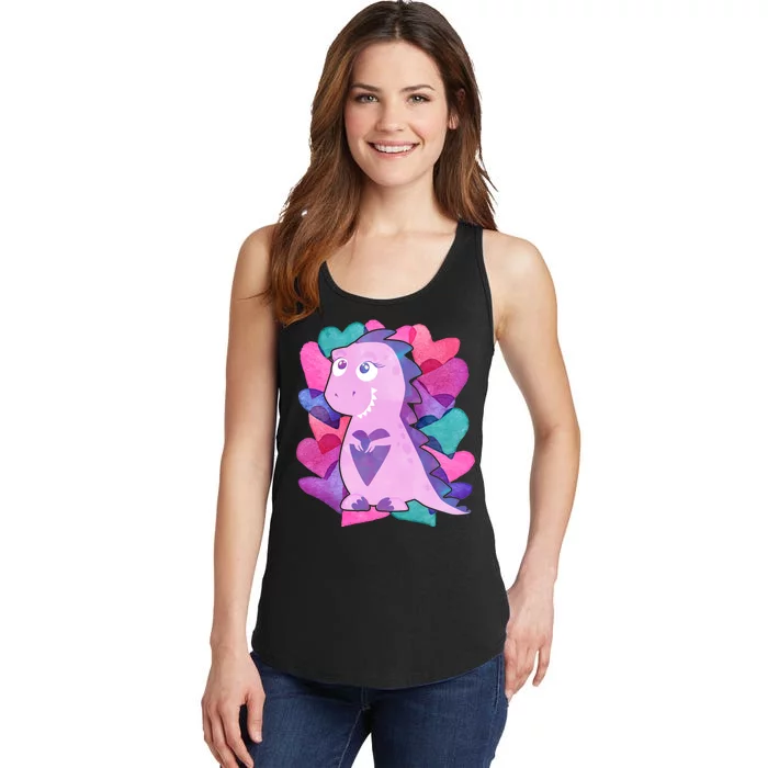 Cute T-Rex Valentine Full Of Hearts Ladies Essential Tank