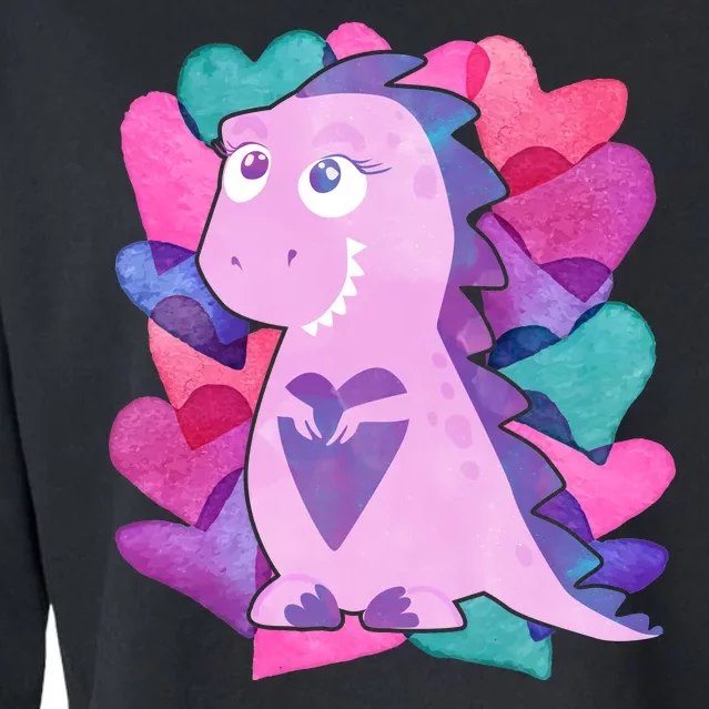 Cute T-Rex Valentine Full Of Hearts Cropped Pullover Crew