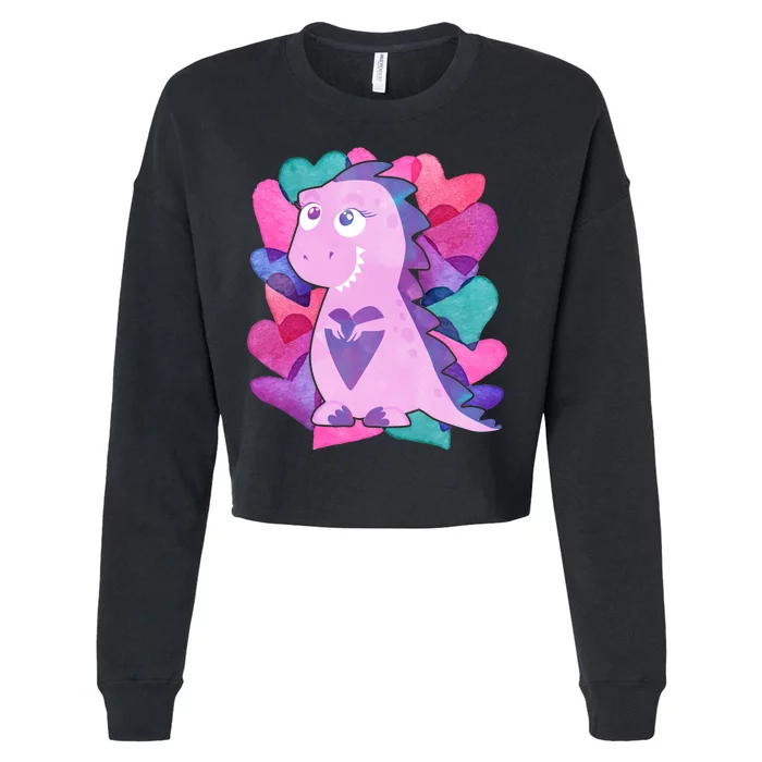 Cute T-Rex Valentine Full Of Hearts Cropped Pullover Crew