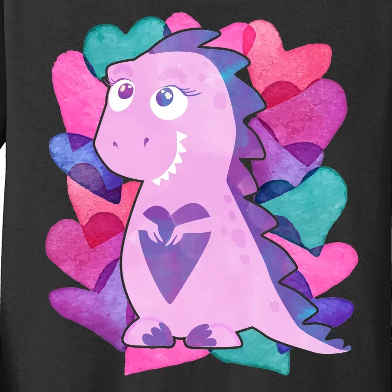 Cute T-Rex Valentine Full Of Hearts Kids Long Sleeve Shirt