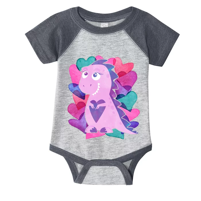 Cute T-Rex Valentine Full Of Hearts Infant Baby Jersey Bodysuit