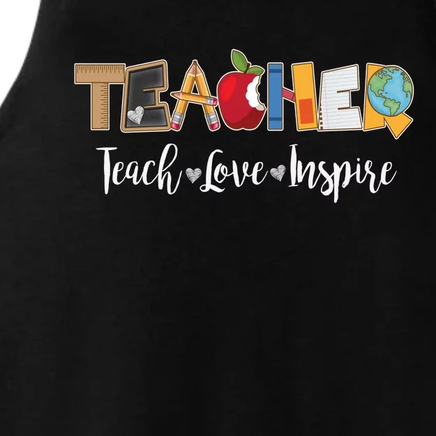 Cute Teacher Teach Love Inspire Ladies Tri-Blend Wicking Tank