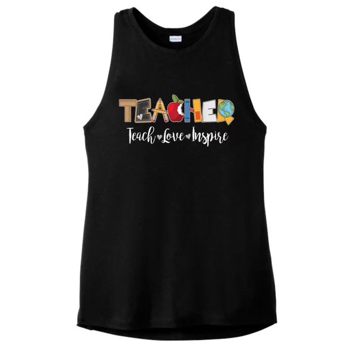 Cute Teacher Teach Love Inspire Ladies Tri-Blend Wicking Tank