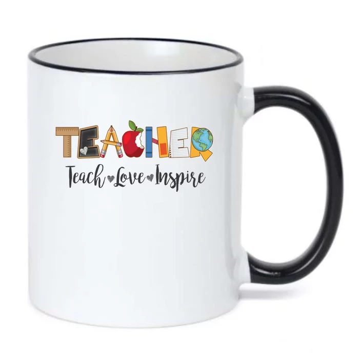 Cute Teacher Teach Love Inspire Black Color Changing Mug