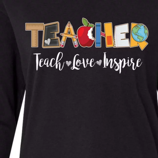 Cute Teacher Teach Love Inspire Womens Cotton Relaxed Long Sleeve T-Shirt