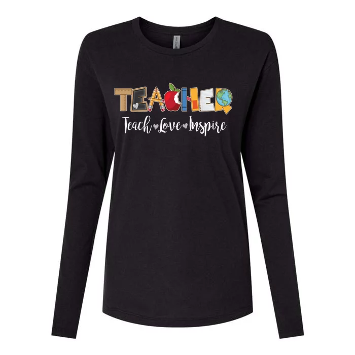 Cute Teacher Teach Love Inspire Womens Cotton Relaxed Long Sleeve T-Shirt