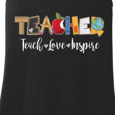 Cute Teacher Teach Love Inspire Ladies Essential Tank