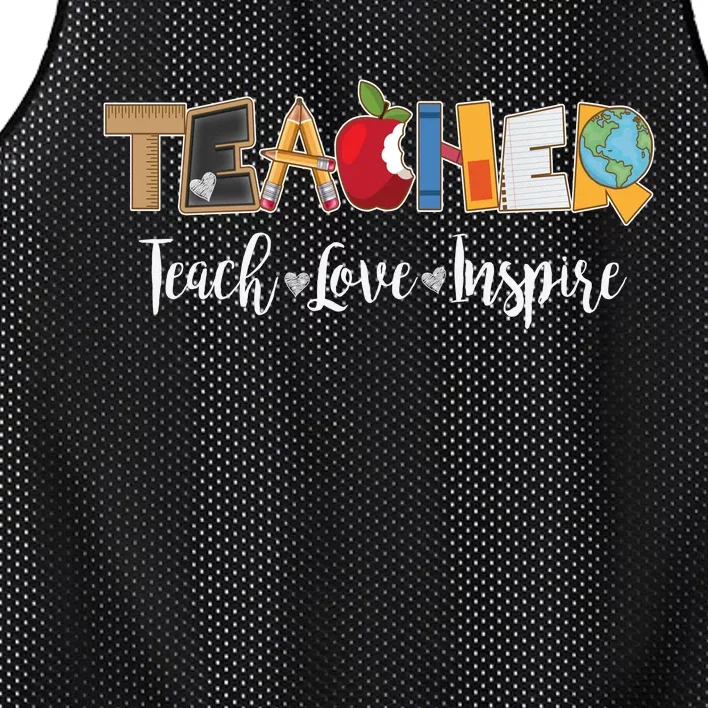 Cute Teacher Teach Love Inspire Mesh Reversible Basketball Jersey Tank