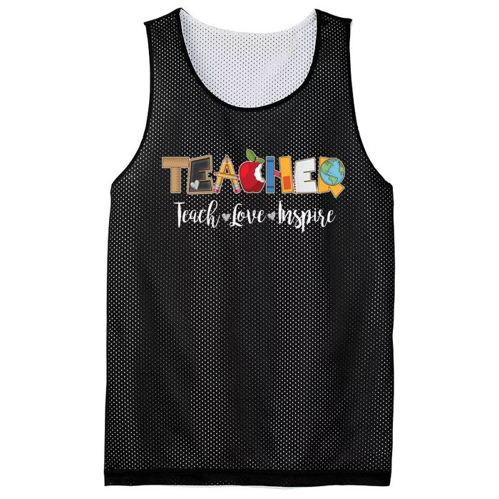 Cute Teacher Teach Love Inspire Mesh Reversible Basketball Jersey Tank