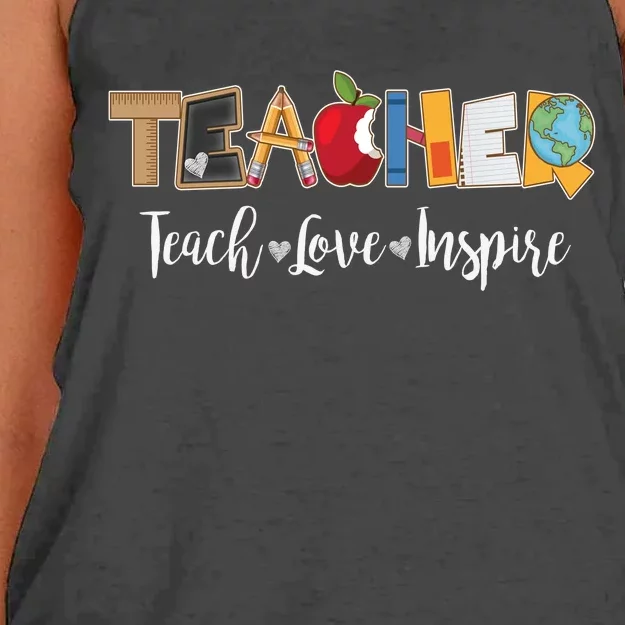 Cute Teacher Teach Love Inspire Women's Knotted Racerback Tank