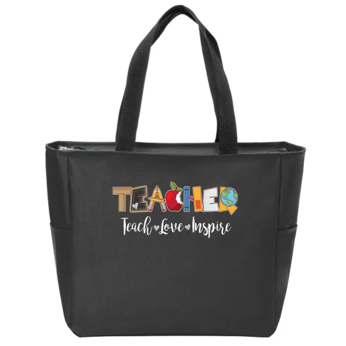 Cute Teacher Teach Love Inspire Zip Tote Bag