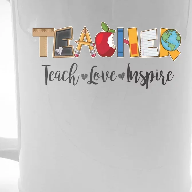 Cute Teacher Teach Love Inspire Front & Back Beer Stein