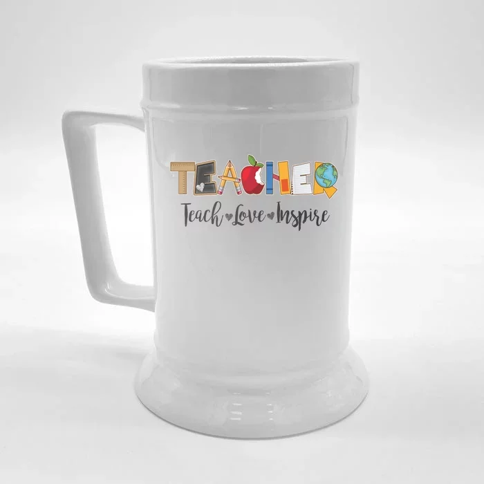 Cute Teacher Teach Love Inspire Front & Back Beer Stein