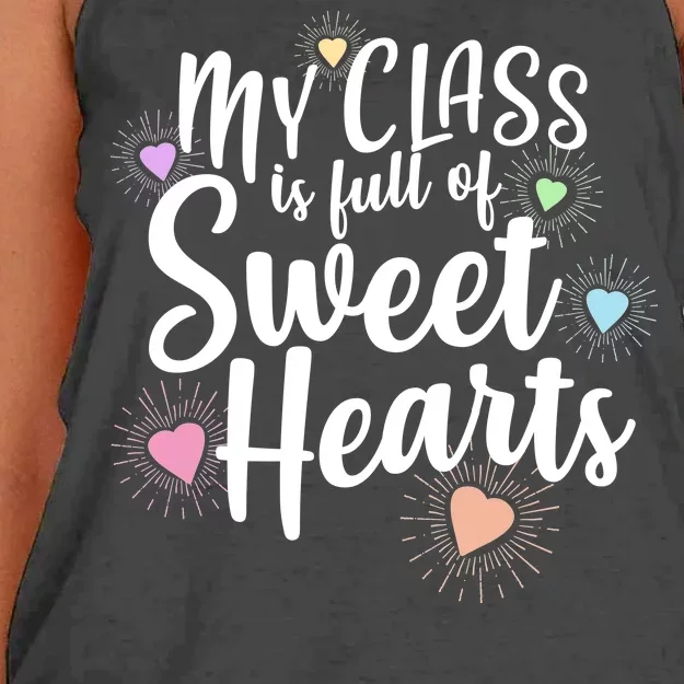 Cute Teachers Gift - My Class Is Full Of Sweet Hearts Women's Knotted Racerback Tank