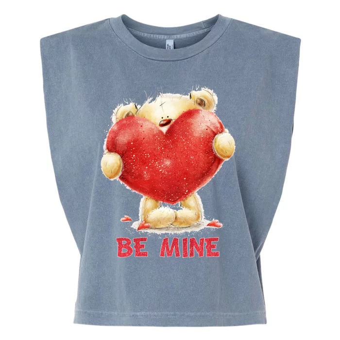 Cute Teddy Bear Holding Heart Be Mine Valentine's Day Garment-Dyed Women's Muscle Tee