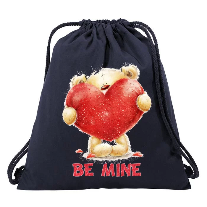 Cute Teddy Bear Holding Heart Be Mine Valentine's Day Drawstring Bag