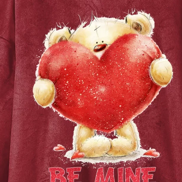 Cute Teddy Bear Holding Heart Be Mine Valentine's Day Hooded Wearable Blanket