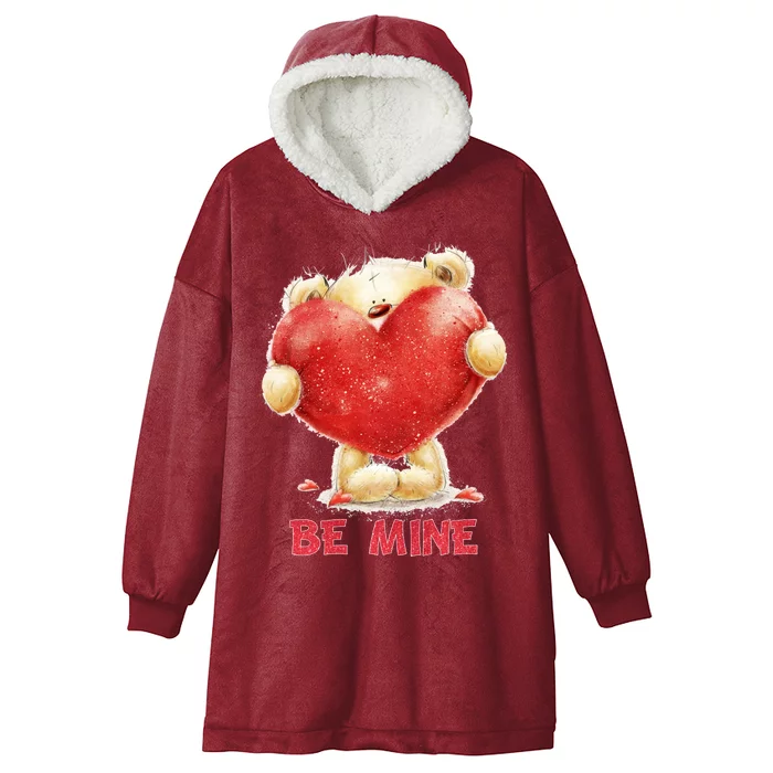 Cute Teddy Bear Holding Heart Be Mine Valentine's Day Hooded Wearable Blanket