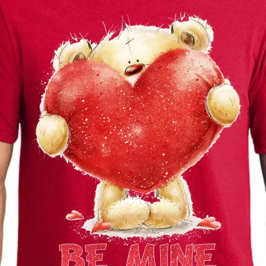 Cute Teddy Bear Holding Heart Be Mine Valentine's Day Pajama Set