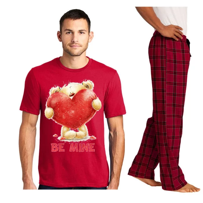 Cute Teddy Bear Holding Heart Be Mine Valentine's Day Pajama Set