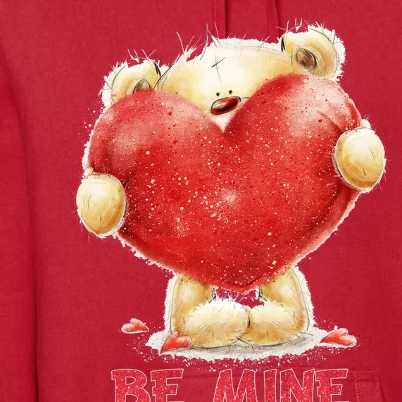 Cute Teddy Bear Holding Heart Be Mine Valentine's Day Premium Hoodie