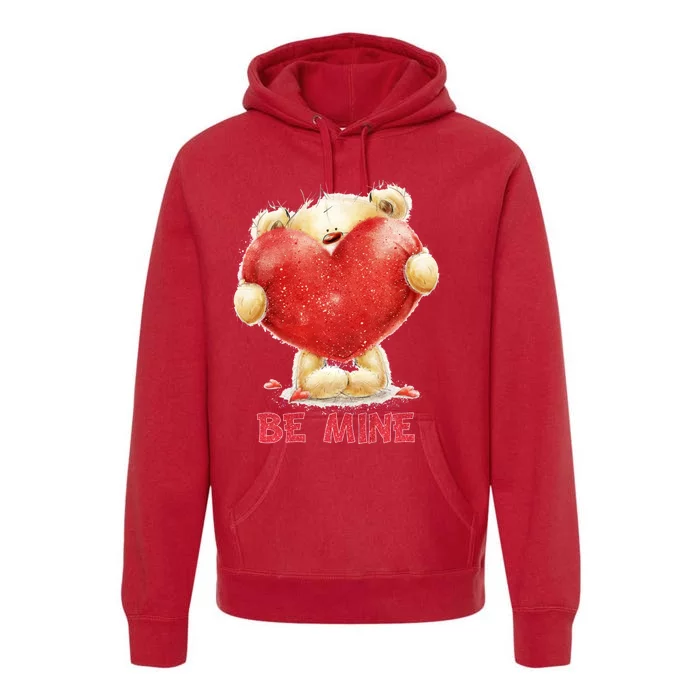 Cute Teddy Bear Holding Heart Be Mine Valentine's Day Premium Hoodie